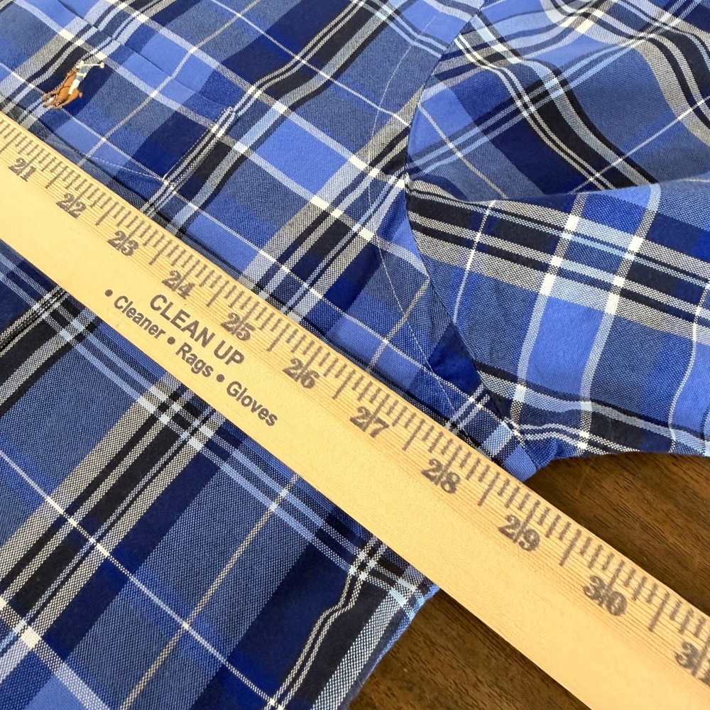 Polo Ralph Lauren Button Down Mens 2XLT Pre-Owned Shirt Blue Plaid SS Flesh Pony - Picture 10 of 11